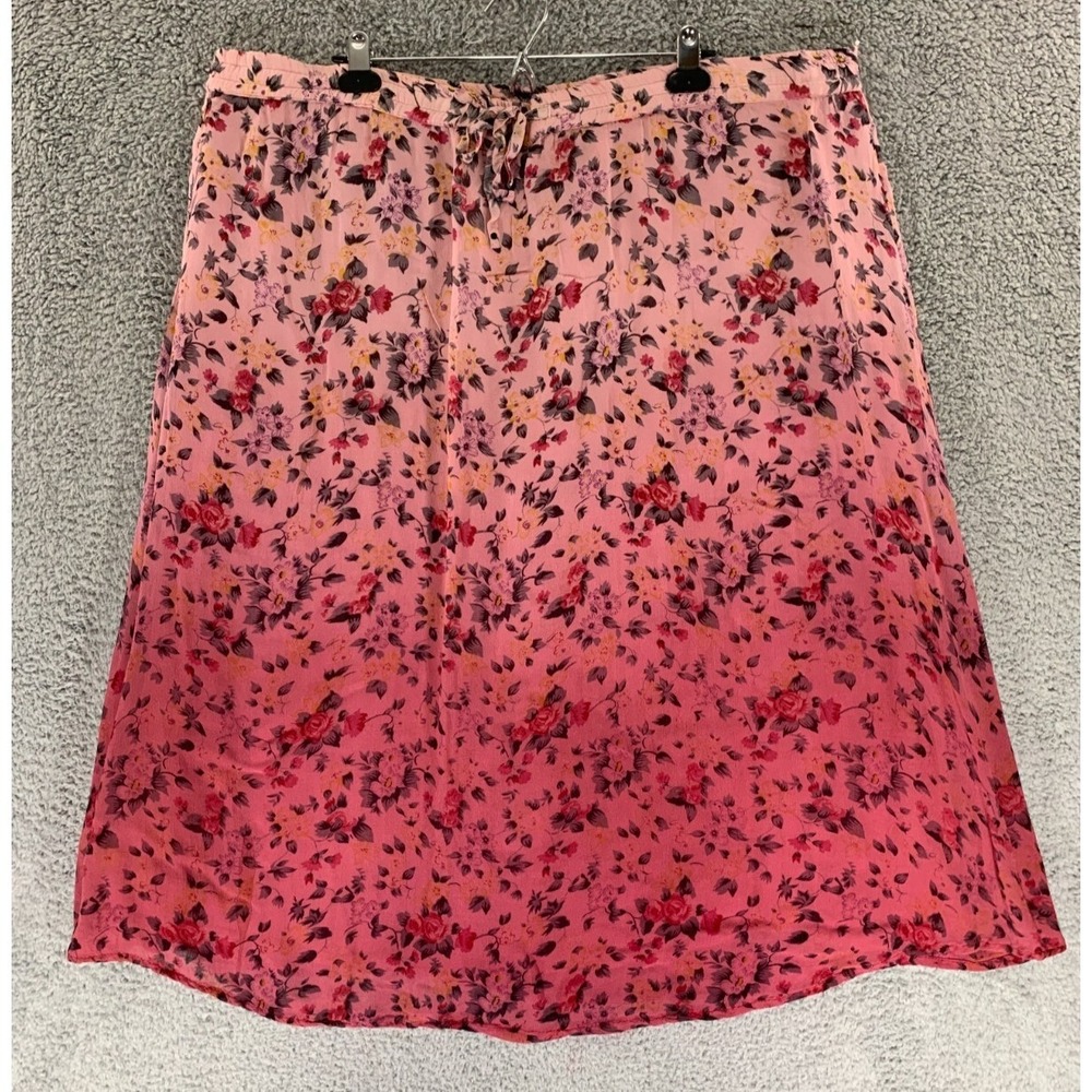 Chaus Sport Womens Pink Ombre Floral Rayon Midi Skirt Elastic Waist Size L